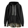 thumbnail image 5 of Otntypg Women’s Denim Hoodie Jacket Lightweight Jean Pullover Casual Long Sleeve with Pocket Drawstring Hooded Sweatshirt Tops Black XXL, 5 of 9