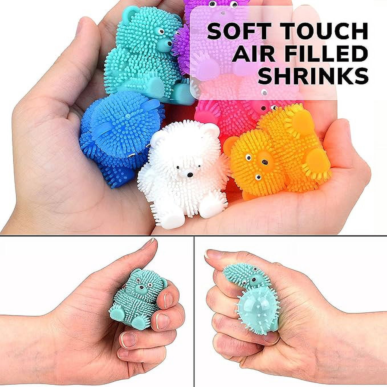 Puffer Bear Toys - Mini Bears Paffers Figures 1.75 Inch - Easter Egg Fillers - Gummy Bear 24 Pcs - Squeeze Toys for Party Favors, Goody Bags, Classroom Prizes & Treasure Box