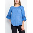 thumbnail image 6 of Floral + Ivy Round Neck 3-4 Sleeve Ruched Neck Rayon Top-DENIM / S, 6 of 6