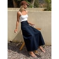 thumbnail image 3 of Womens Blue Denim Maxi Skirt With Pleated A-Line Flowing Style, 3 of 5