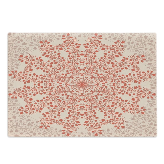 Mandala Cutting Board, Rural Meadow Wild Flowers Twigs and Blooms Round Bouquet Corsage Pattern, Decorative Tempered Glass Cutting and Serving Board, Large Size, Peach Salmon, by Ambesonne