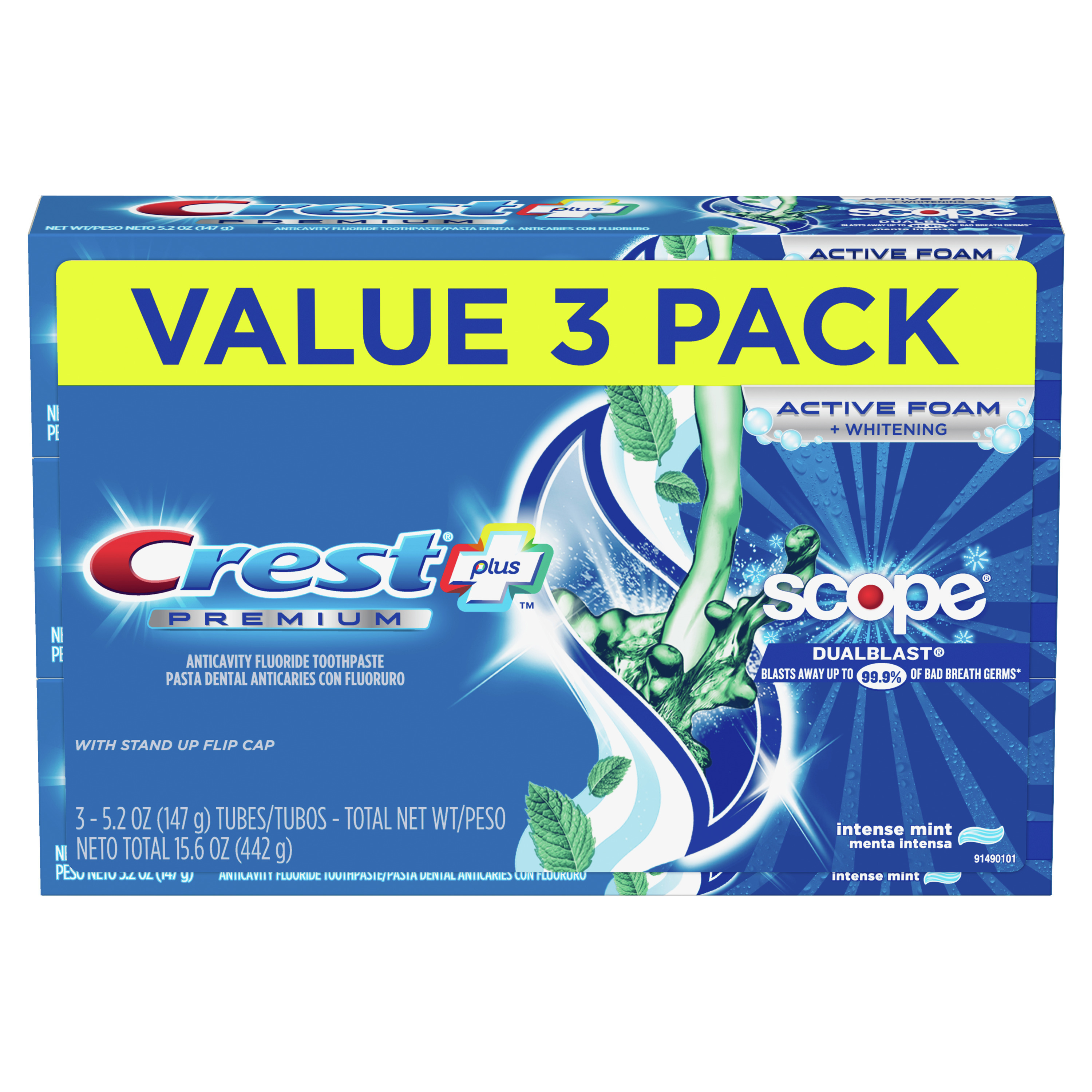 Crest Premium Plus Scope Dual Blast Toothpaste, Mint, 5.2 oz, 3 Pack - image 8 of 9