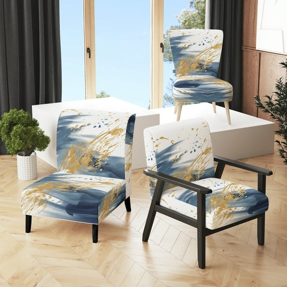Designart "Colorful Fluid Ombre Ii" Upholstered Modern & Contemporary Accent Chair and Fractals Arm Chair - Multiple Color & Pattern