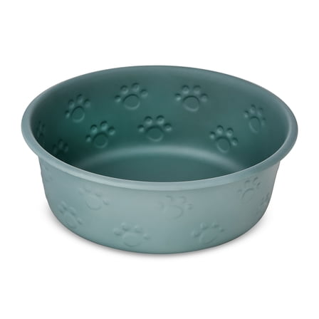 Vibrant Life Medium Stainless Steel Embossed Dog Bowl, Green Paws