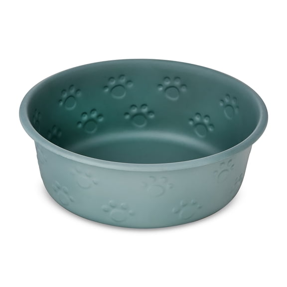 Vibrant Life Medium Stainless Steel Embossed Dog Bowl, Green Paws