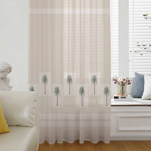 Tropical Palm Trees Semi Sheer Curtains Drapes for Living Room, Bedroom, French Doors Window 108 Inches Long, Beach Coastal Plants Rod Pocket Chiffon Curtain Drapery Voile Draperies Panel