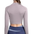 thumbnail image 3 of USSUMA Womens Zip Up Crop Workout Jackets Stand Collar Long Sleeve Slim Fit Yoga Athletic Tops with Thumb Holes Festival Gift, 3 of 4