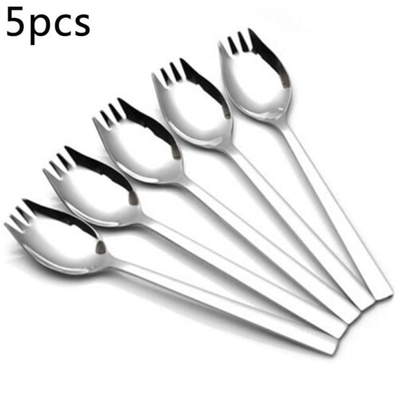 Vruelia 5Pcs Stainless Steel Spork Soup Salad Noodle Spoon Fork Cutlery Tableware
