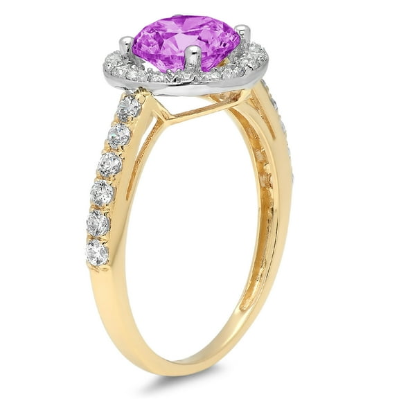 1.86 ct Round Cut Simulated Alexandrite Halo Engagement Ring for Women in 18K White/Yellow Gold