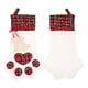 thumbnail image 3 of Medias de Navidad grandes para mascotas de 46x28 cm para perros, gatos, niños, regalo de dulces, bolsa a cuadros, medias de pata, adornos para árboles de Navidad-azul + rojo,11 Feliz Sencillez, 3 of 4