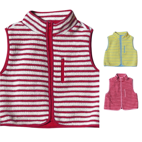 Norvella Womens Sherpa Vest Striped Pattern Stand Collar Sleeveless Full Zip Chest Pocket Relaxed Fit Warm Waistcoat Casual Winter Jacket