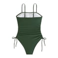 thumbnail image 6 of WEIGFI Womens Swimsuit One-Piece Adjustable Tie Knot Spaghetti Strap Crew Neck Beachwear Solid Color Bathing Suit Tummy Control Comfort Party Swimwear,Green,L, 6 of 7