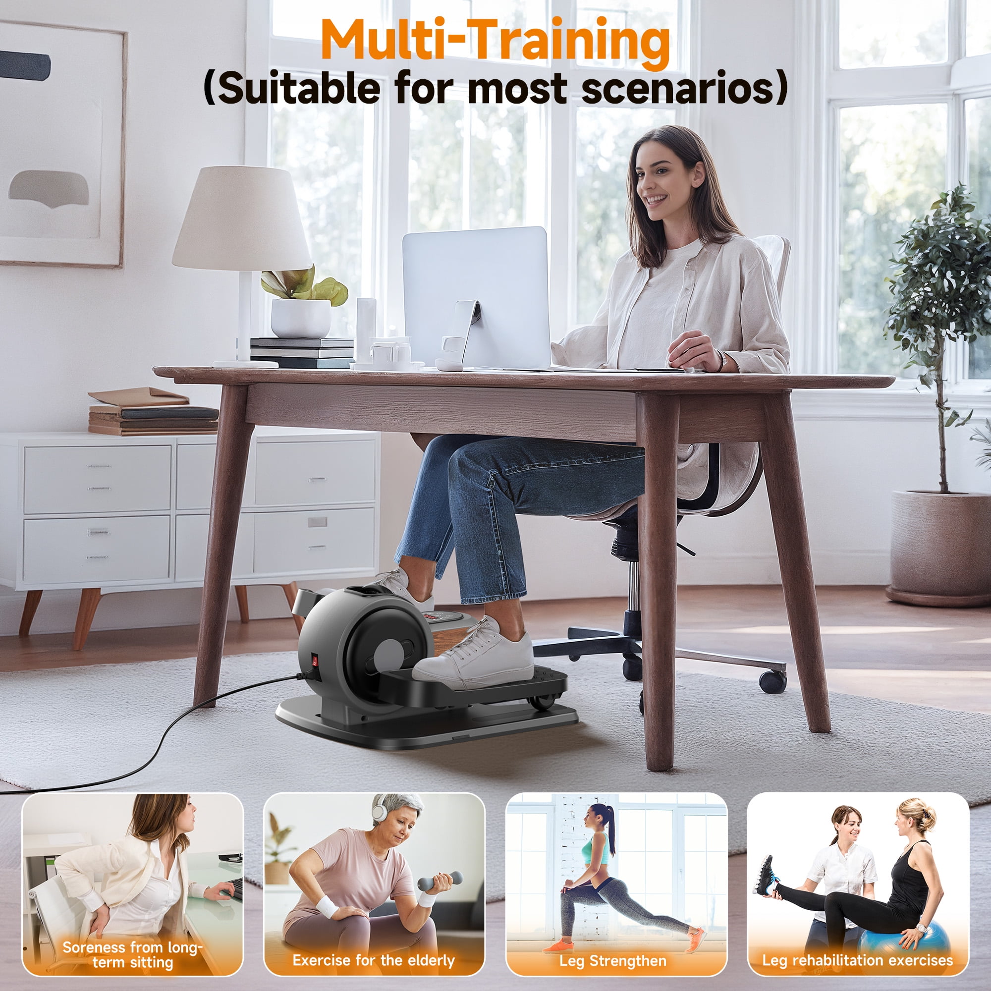 UPGO Under Desk Ellipticals Electric, Elipse Leg Exerciser Fully Assembled, Pedal Exerciser with Remote Control & Non-Slip Pedals Resistance & Speed