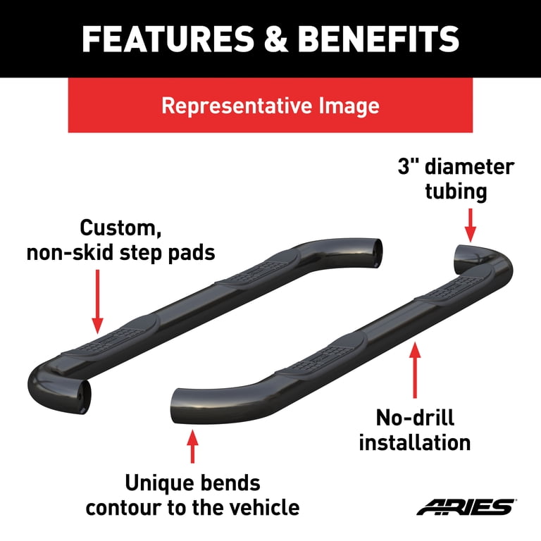 ARIES 214051 3-Inch Round Black Stainless Steel Nerf Bars, No