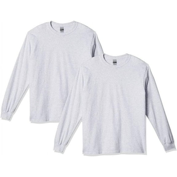 Gildan Men's Ultra Cotton Long Sleeve T-Shirt, Style G2400, Multipack, Ash Grey 2-Pack, Large