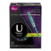 U by Kotex Sleek Slender Tampons Multipack, Regular/Super Absorbency, 34 Count