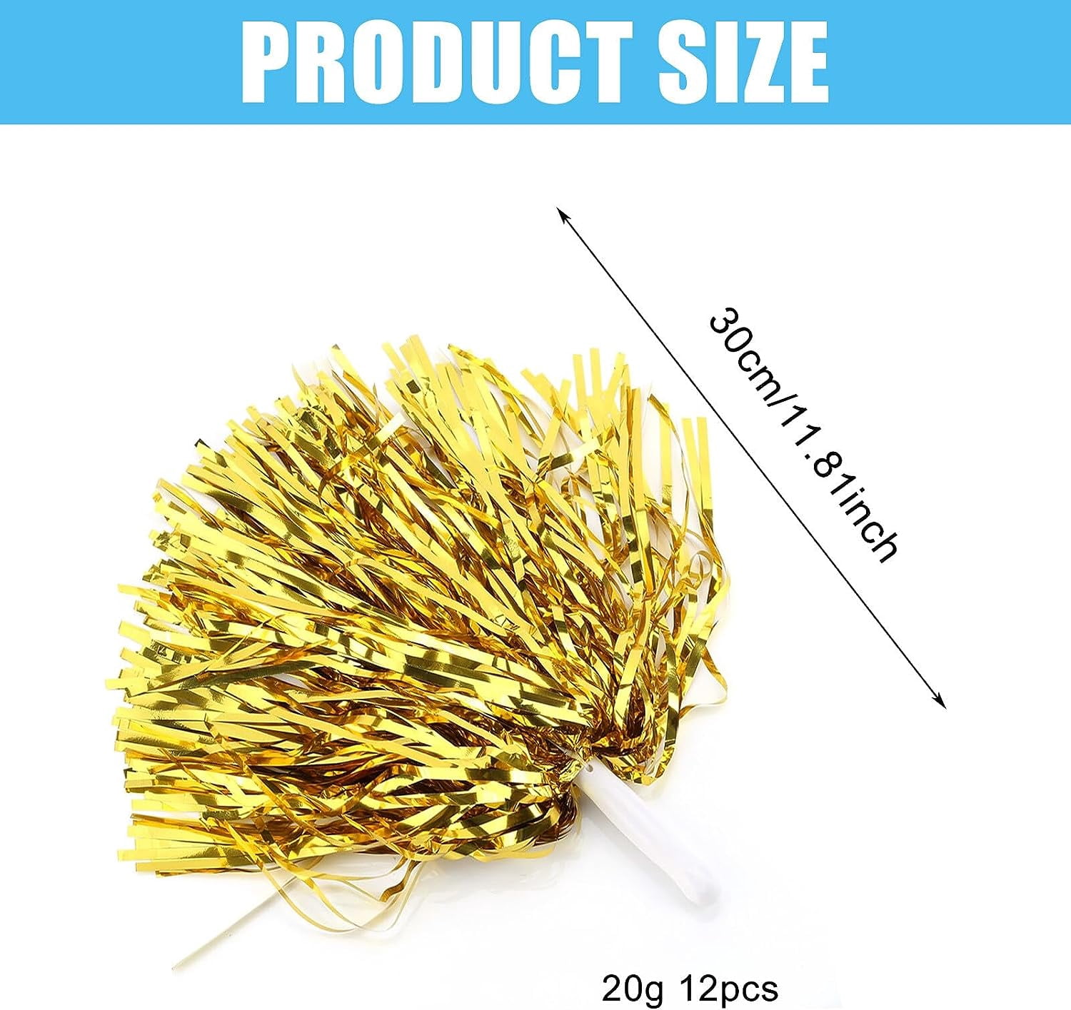 Pack of 12 Cheerleader Pompoms: Pom Poms Cheerleading with Handles Pom, Beautiful Pompoms Cheerleader Hand Flower Ribbons, Metallic Pompoms Cheerleading for Sports Competition Dancing Cheers Adults