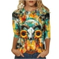thumbnail image 2 of JTZGDY Western Shirts for Women Plus Size Ethnic Style Tops Plus Size 3/4 Lenght Sleeve Vintage Bleached Crewneck Tunic Tees Loose Oversied Graphic Tshirt Tops Multicolor#08 XL, 2 of 6