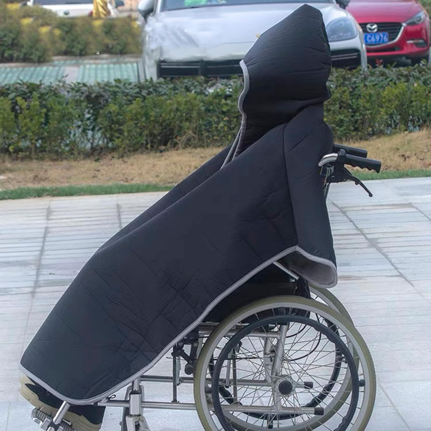 Wheelchair Blanket Warmer Cover: Windproof Wheelchair Hooded Poncho, Travel Thermal Blanket Cloak for Full Body Warmth (Black)