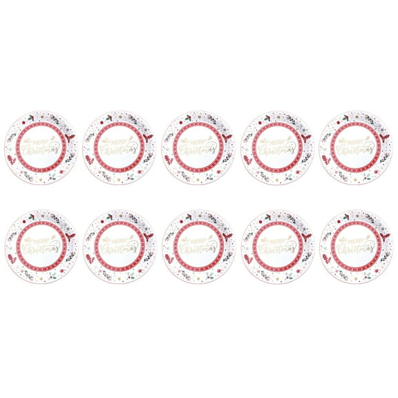 Darzheoy 10Pcs Christmas Paper Plates Disposable Dinner Plates Gold-stamped Merry Christmas Paper Plates Dessert Plates Bulk 7 Inch 9 Inch Disposable Christmas Paper Plates Set