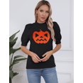 thumbnail image 4 of Pumpkin Ghost Face Graphic Sweaters for Women Halloween Day Crew Neck Pullover Sweater Cute Puff Short Sleeve Juniors Girls Sweater Blouse Shermie, 4 of 6