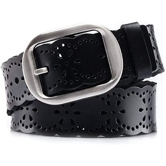 DOVACKA Women's Hollow Flower Genuine Leather Belt for Jeans Pants Wide Belt for Ladies