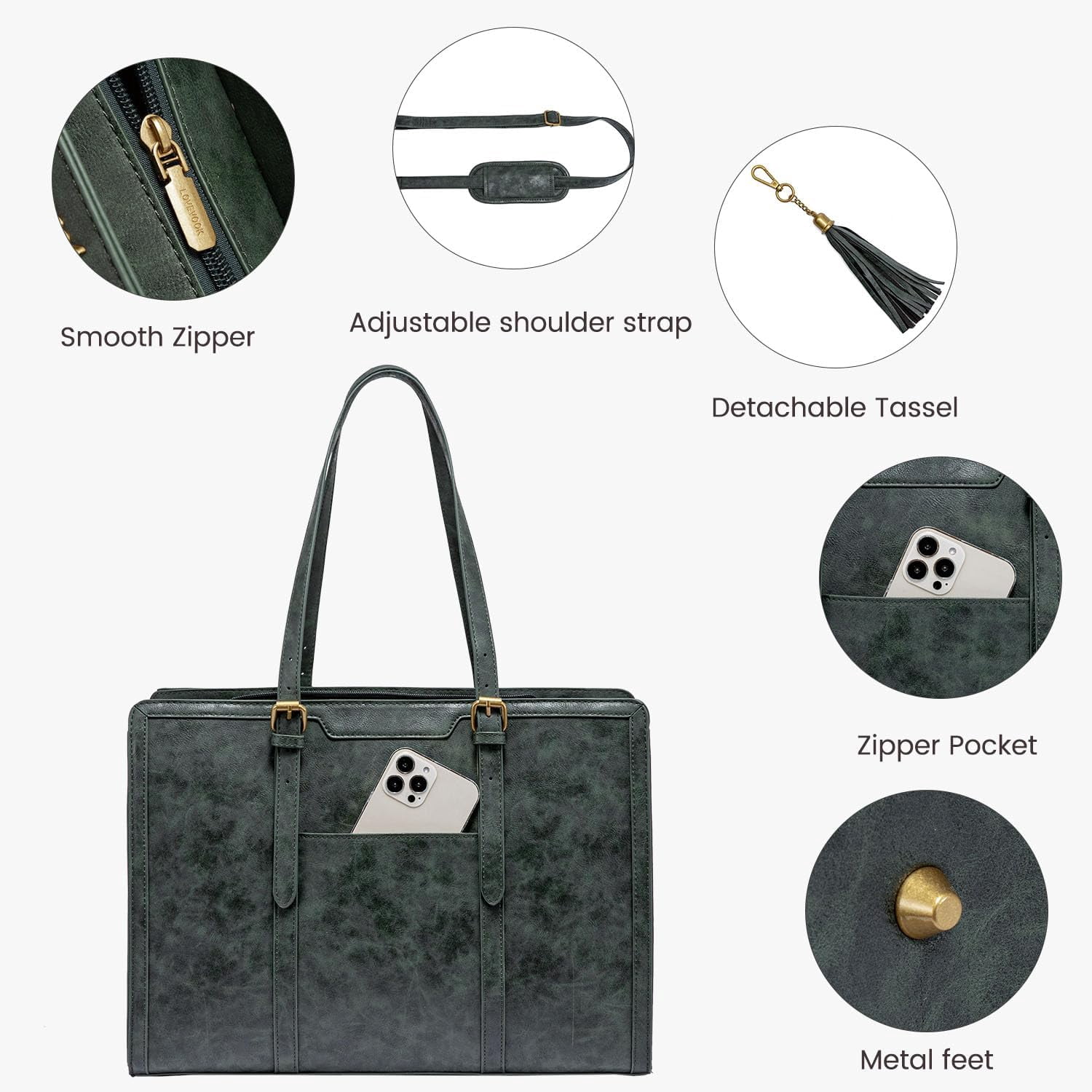 LOVEVOOK Laptop Bag for Women Vintage Leather Laptop Tote 15.6 inch Large Capacity Computer bag with Clutch Purse for Work