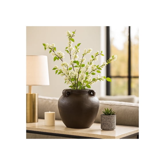 Decorative Rustic Textured Vase with Handles - Perfect Flower Vase for Living Room, Bedroom, Office, and Room Decor - Stylish House Decor Ideal for Table and Centerpiece Display - 13", Brown