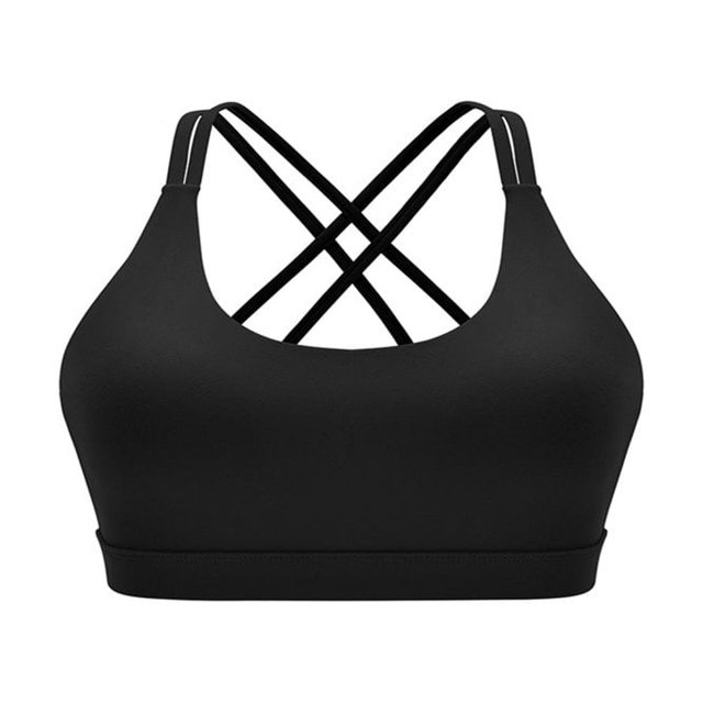 Women‘s Medium Support Cross Back Wirefree Removable Cups Solid Color Padded Yoga Sport Bra