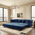 thumbnail image 2 of 89" W 3-in-1 Pull-Out King Size Sofa Bed, Convertible Velvet Sleeper Couch with Chaise Lounge and Movable Ottoman, Tufted Upholstered 3-Seater Sofa for Living Room, Apartment, or Bedroom, Blue, 2 of 8