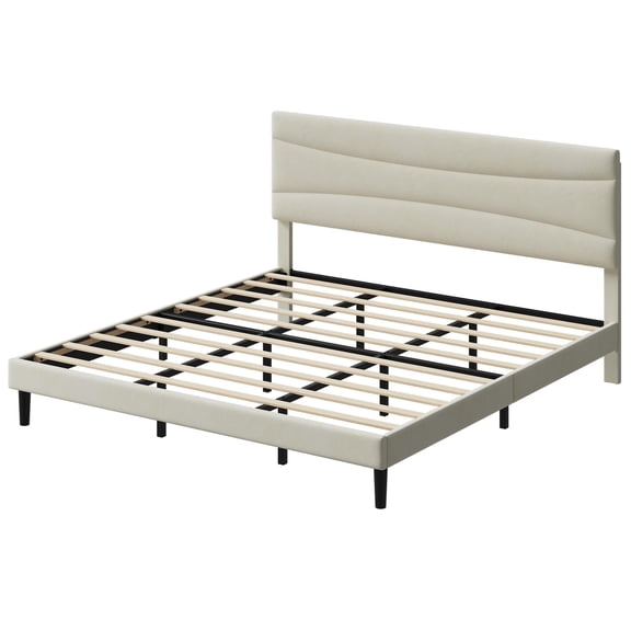 Spacious & Quiet – King Size Upholstered Platform Bed Frame with Headboard, Modern Minimalist Style, Wood & Steel Slat Support, Ample Underbed Storage, Easy Assembly, Noise-Free, No Box Spring
