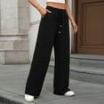 thumbnail image 5 of Women's Casual Pants High Waist Elastic Waistband Wide Leg Pants With Drawstring Pockets Comfortable Daily Wear Pure Color Long Trousers, 5 of 8