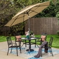 thumbnail image 2 of SUMMIT LIVING 6-Piece Outdoor Dining Set with 10 ft Umbrella, 4 Stacking Chairs & Square Table, Black & Beige, 2 of 15