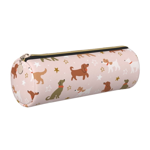 Easygdp Star Cute Dog para Estuche de Lápices Cilíndrico de Cuero con Cremallera, Organizador de Lápices de Cuero para Escuela, Oficina y Viajes