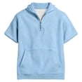 thumbnail image 4 of Short Sleeve Hoodies for Men Summer Fall Loose Casual Waffle Knit Hooded Sweatshirt with Pockets Quarter Zip Pullover, 4 of 4