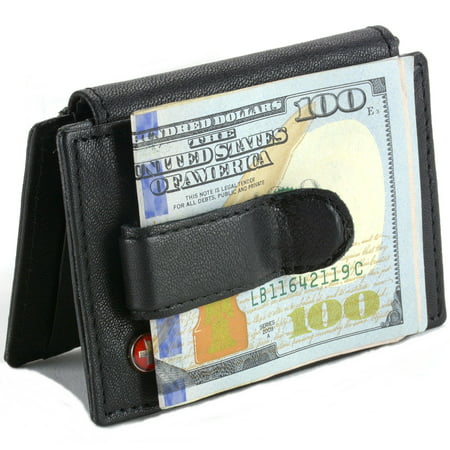 Alpine Swiss - Mens Leather Money Clip Wallet Bi Fold Card Case Front Pocket ID Window 6 Cards ...