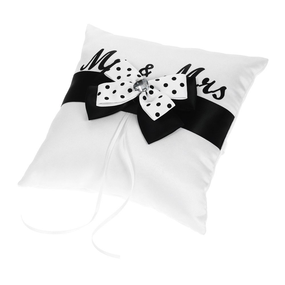 7 7 Inches White Black Satin Bowknot Wedding Ring Bearer Pillow