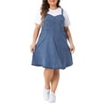 thumbnail image 2 of DARING DIVA Plus Size Denim Overall Adjustable Straps Pockets Dress 1X Blue, 2 of 6