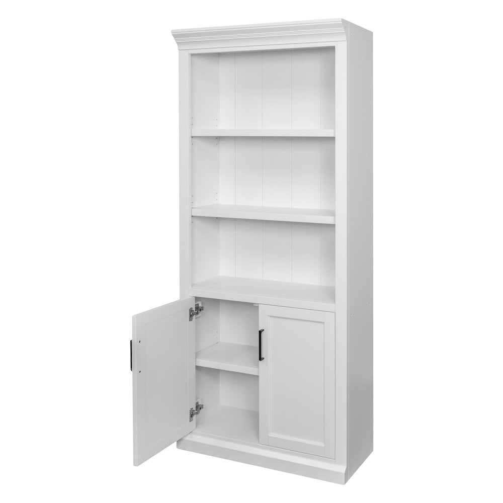 Modern Wood Lower Doors Bookcase Office Bookcase in White