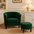 thumbnail image 6 of Lisonu Velvet Accent Chair with Ottoman Set, Modern Barrel Armchair for Living Room, Bedroom, Comfy Upholstered Reading Chair, Green, 6 of 14