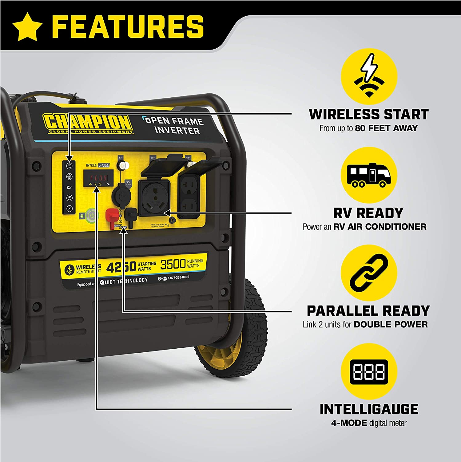 Champion Power Equipment 200953 4250-Watt Open Frame Inverter, Remote Start