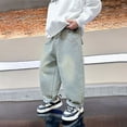 thumbnail image 2 of Boys Wide Leg Jeans Size 10-12 Cargo Jeans Open Bottom Straight Pants Outdoor Pants Kids Loose Sweatpants Trousers Trendy Pants Trending Pants #Z01Blue(5-6 Years), 2 of 5