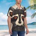 thumbnail image 3 of Balery Retro Raccoon Graphic Print Camisas hawaianas de manga corta para hombre, camisas playeras de corte holgado, camisas de vacaciones con botones,Small, 3 of 7