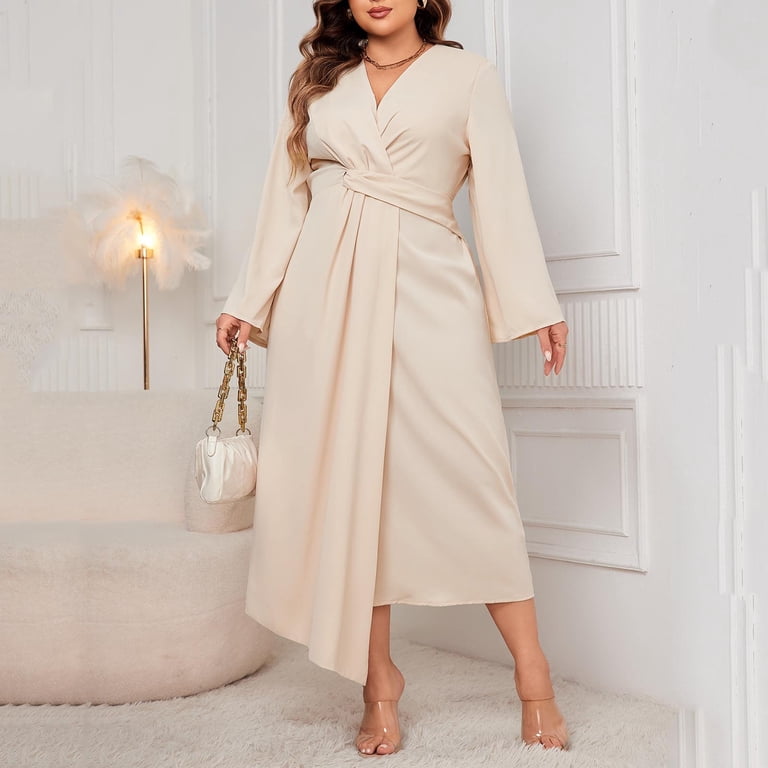 qolati Women's Plus Size Stretchy Flared Wrap Dress Casuel Wedding Guest Work Maxi Dresses V Neck Long Sleeve A-Line Dress Beige XL 10 - Walmart.com qolati Women's Plus Size Stretchy Flared Wrap Dress Casuel Wedding Guest Work Maxi Dresses V Neck Long Sleeve A-Line Dress Beige XL 10 - Walmart.com