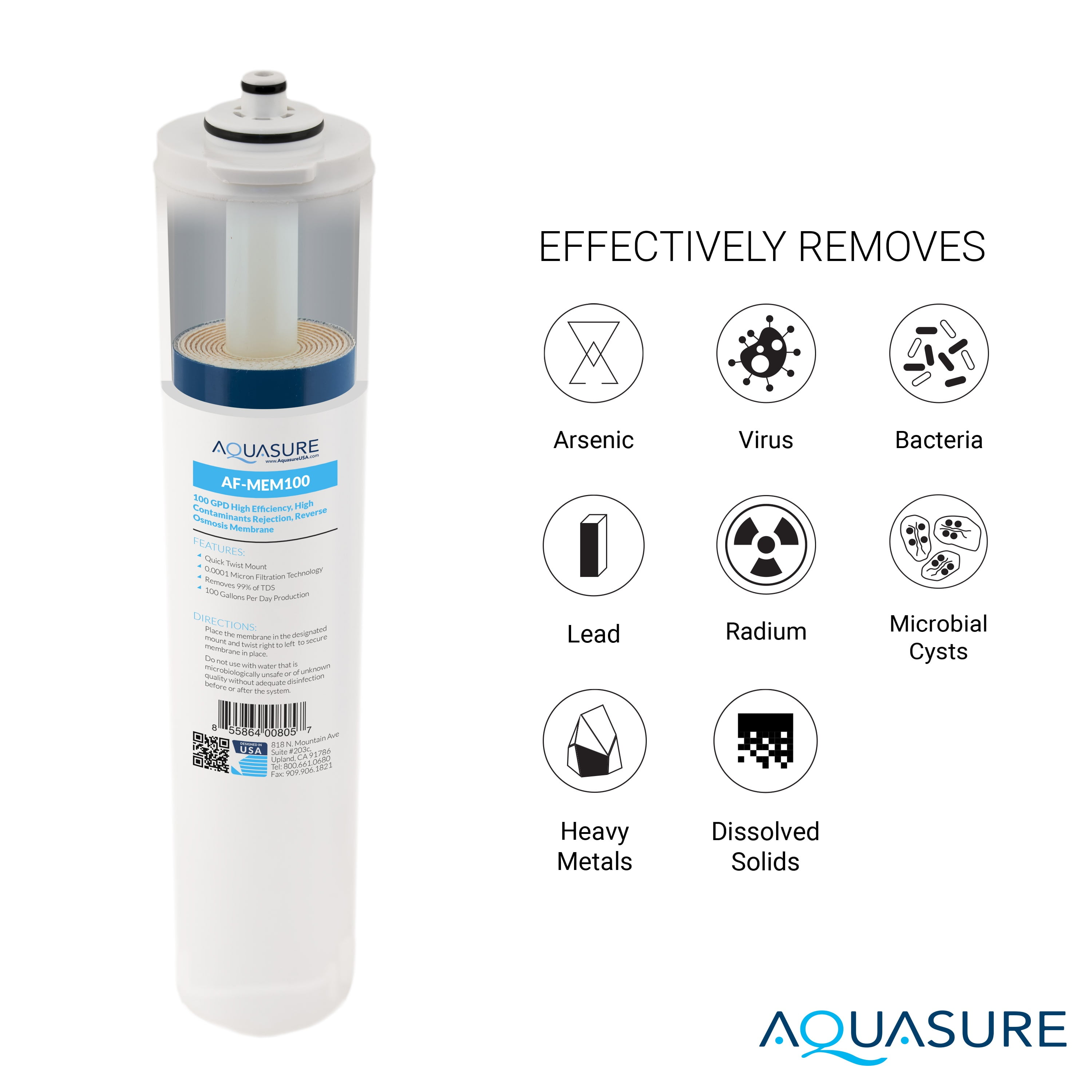 Aquasure Premier Series Complete 4 Stages Quick Change Filter Bundle with 100 GPD High Performance Reverse Osmosis Membrane