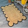 thumbnail image 4 of Hand Woven Farmhouse Jute Area Scalloped Rug Natural Scallop Pattern Jute Bohemian Base Black Trim Rug (Black, 2'6''x14'), 4 of 7