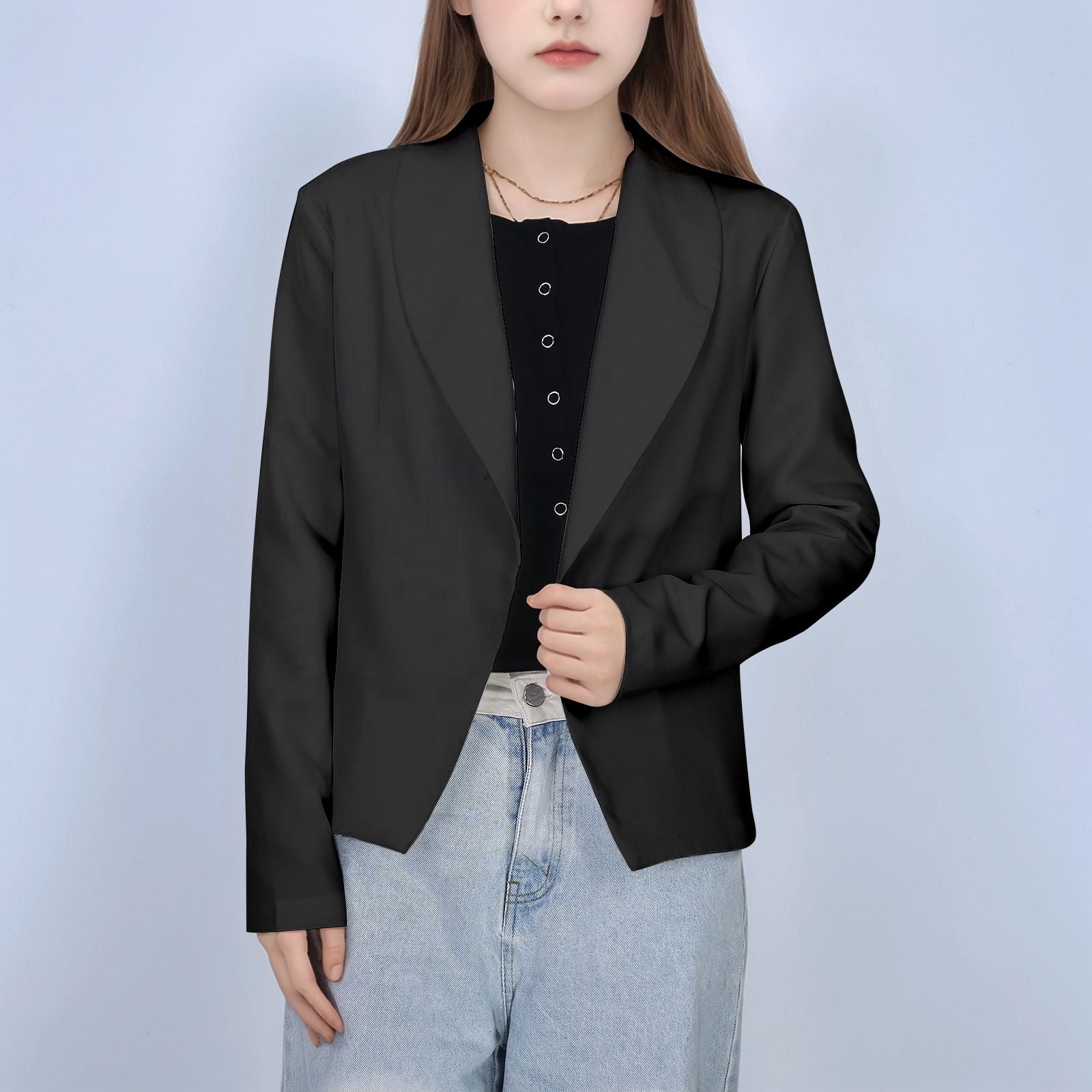 Veste Formelle pour Filles Couleur Unie Col à Revers Ouvert devant