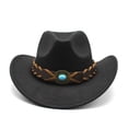 thumbnail image 3 of AJGRHE Classic Western Cowboy Hat Cowgirl Hat Unisex Men's & Women's Wide Brim Felt Fedora Hat Flat Top with Buckle Belt Black One Size, 3 of 4