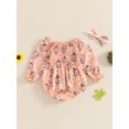 thumbnail image 4 of Newborn Baby Girls Halloween Romper Outfits Long Sleeve Ruched Pumpkin Floral Bodysuit Headband Set 2Pcs Fall Clothes, 4 of 8