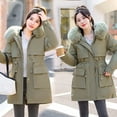 thumbnail image 2 of IROINNID Women's Mid-Long Hoodie Puffer Coat Solid Color Long Sleeve Winter Jacket Warm Overcoat Slim Zipper Thicker Coat Outwear, Army Green, 2 of 8